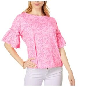 Lilly Pulitzer Small Ziva Pink Shady Invest A Gator Blouse S‎ Pink Floral Print